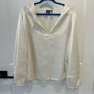 Gap Women's Split Neck White -Black Polka Dots Long Sleeve Blouse Top Size XL